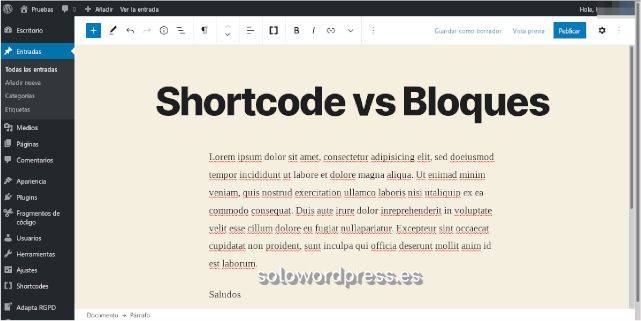 Shortcodes o Bloque Reutilizable en WordPress